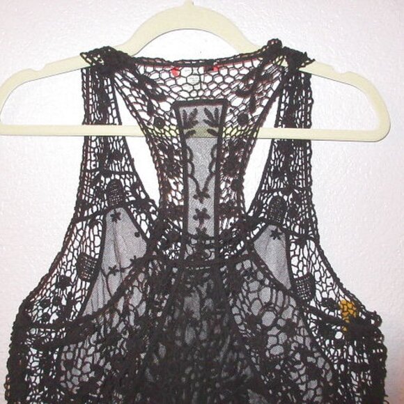 Vtg Y2K Sheer Mesh Tunic Top Size S Crochet Fishnet Racer Steampunk Grunge Goth - Picture 5 of 8